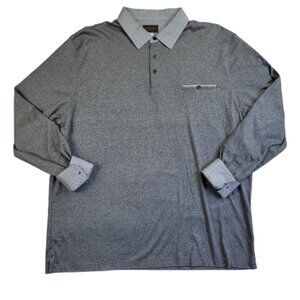 Thomas Dean Men's XXL Long Sleeve Gray Polo Shirt Collared Knit Top